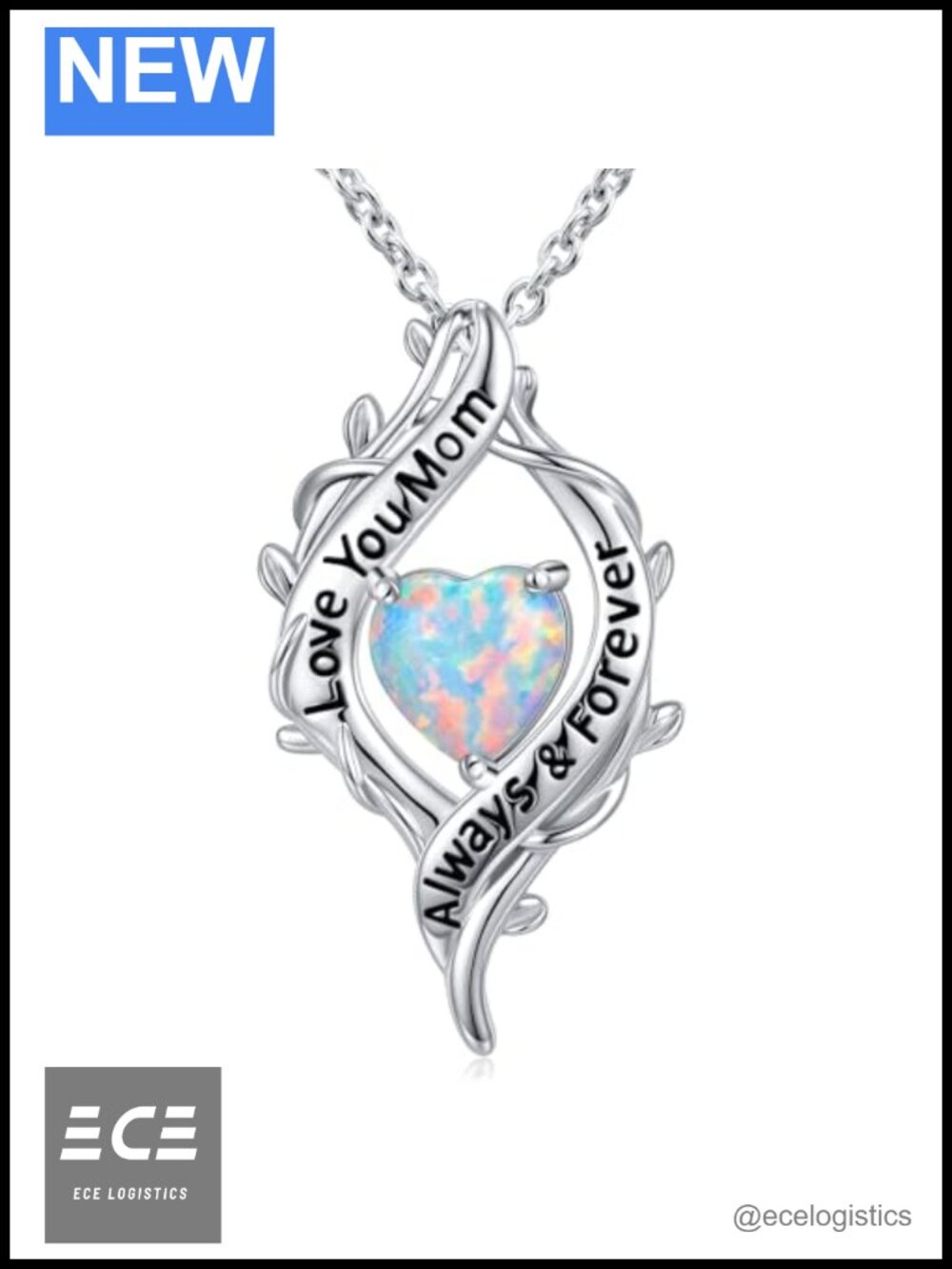 Ladytree Love You Mom Opal Necklace 925 Sterling Silver Heart Pendant Dainty